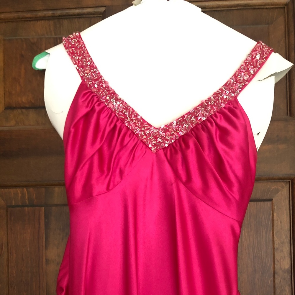 Hot Pink Beaded Strap Low Back Prom Dress Size 5/6